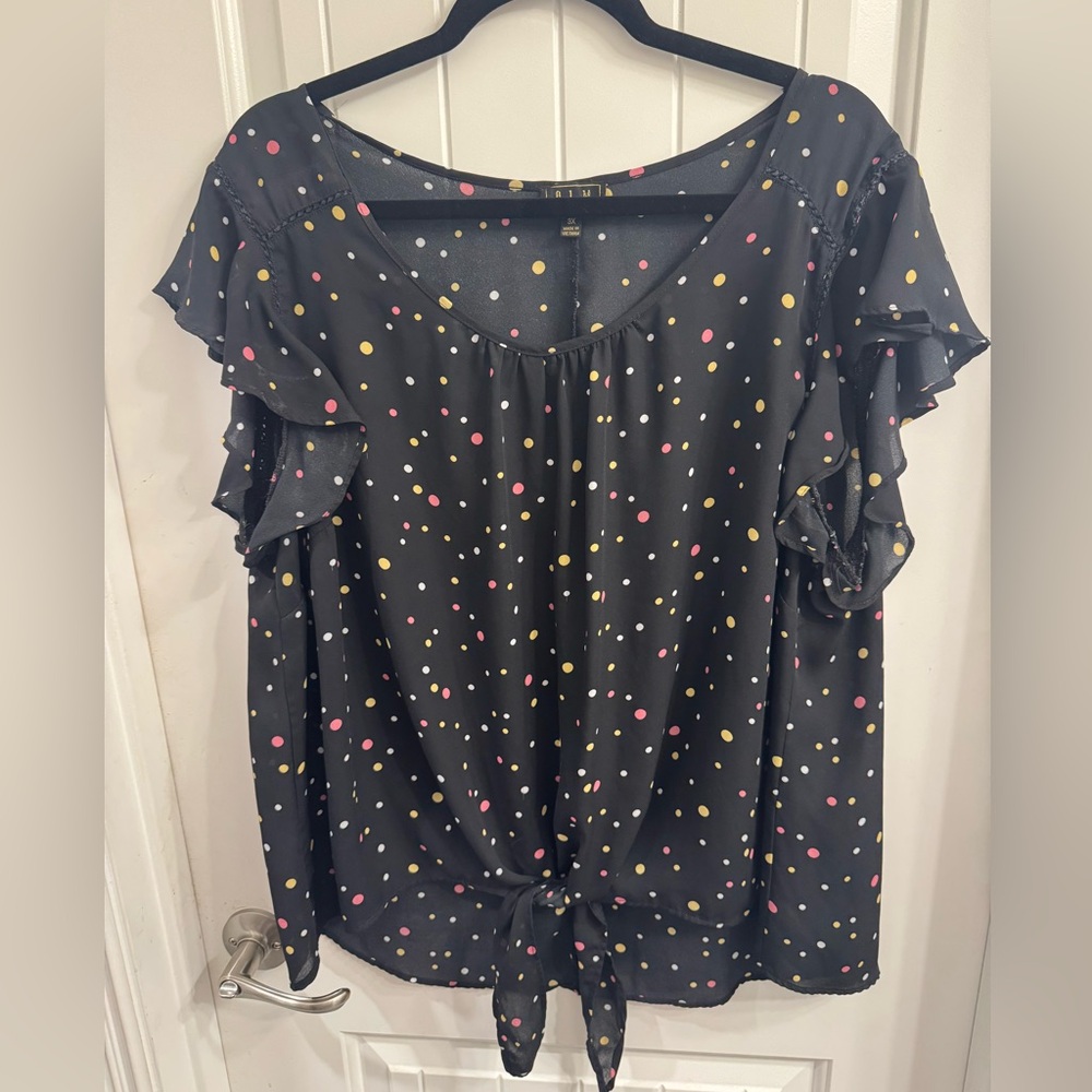 OLM Plus Size 3X Multicolor Dot Print Top